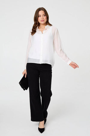 White | Long Sleeve Button Front Shirt 