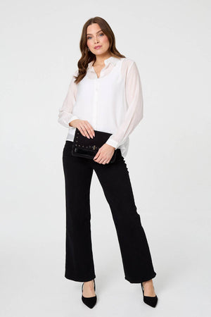 White | Long Sleeve Button Front Shirt 