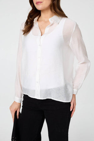 White | Long Sleeve Button Front Shirt 