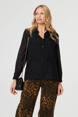 Black | Long Sleeve Button Front Shirt