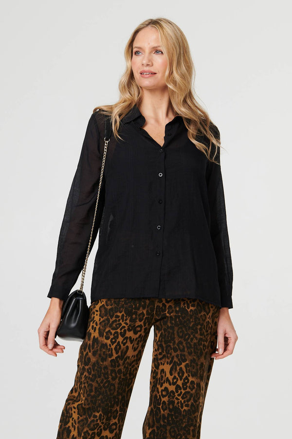 Black | Semi Sheer Layered Long Sleeve Shirt