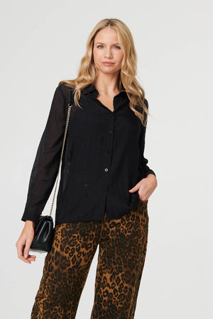 Black | Long Sleeve Button Front Shirt