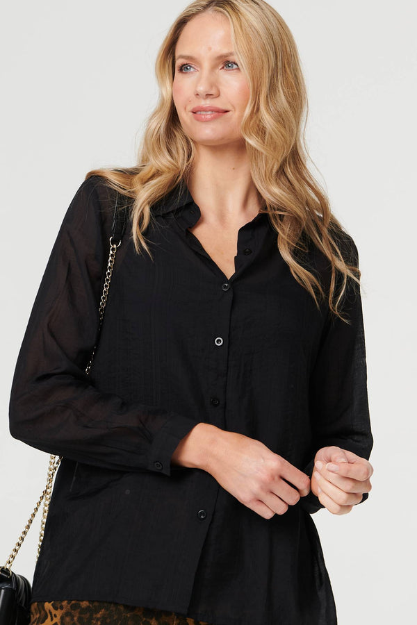 Black | Semi Sheer Layered Long Sleeve Shirt