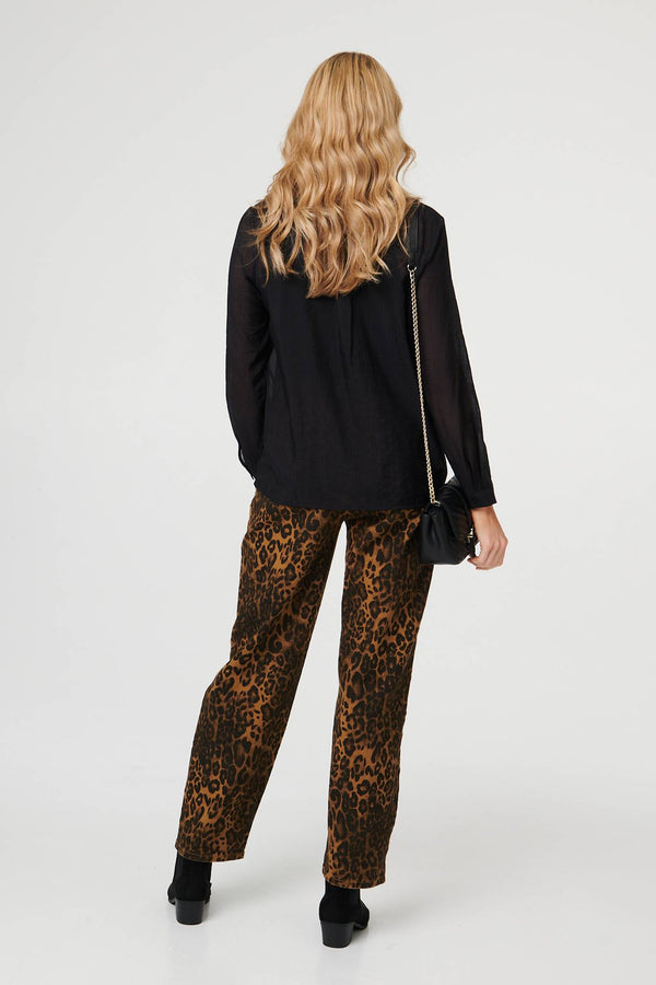 Black | Semi Sheer Layered Long Sleeve Shirt