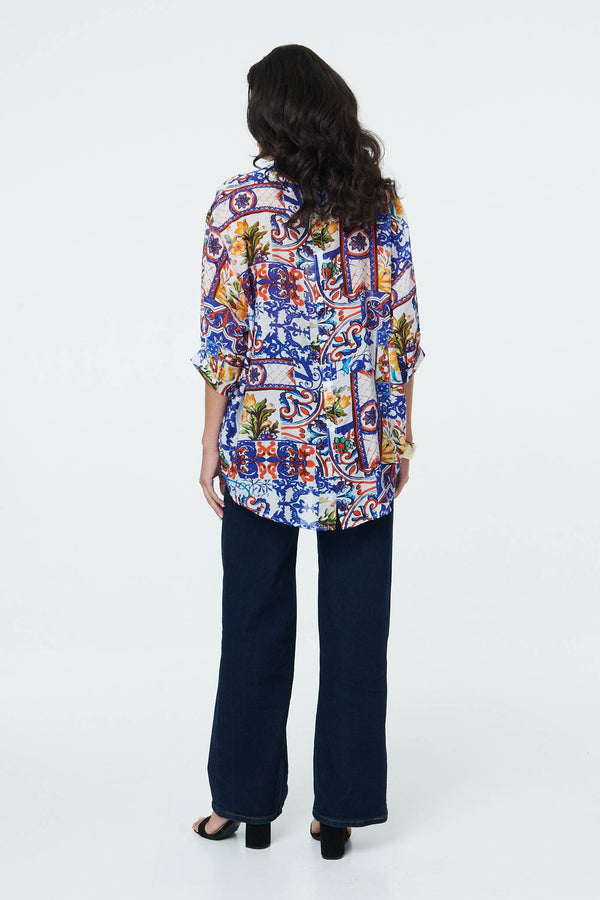 White | Abstract Relaxed 3/4 Sleeve Blouse