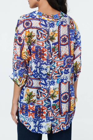 White | Abstract Relaxed 3/4 Sleeve Blouse