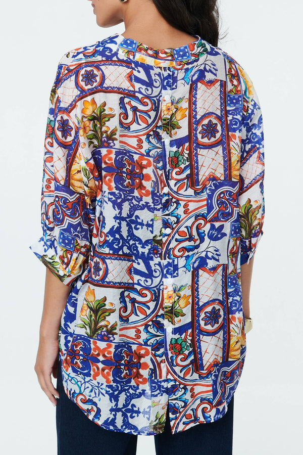 White | Abstract Relaxed 3/4 Sleeve Blouse