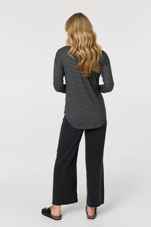 Grey | Striped Sequin Detail Long Sleeve Top
