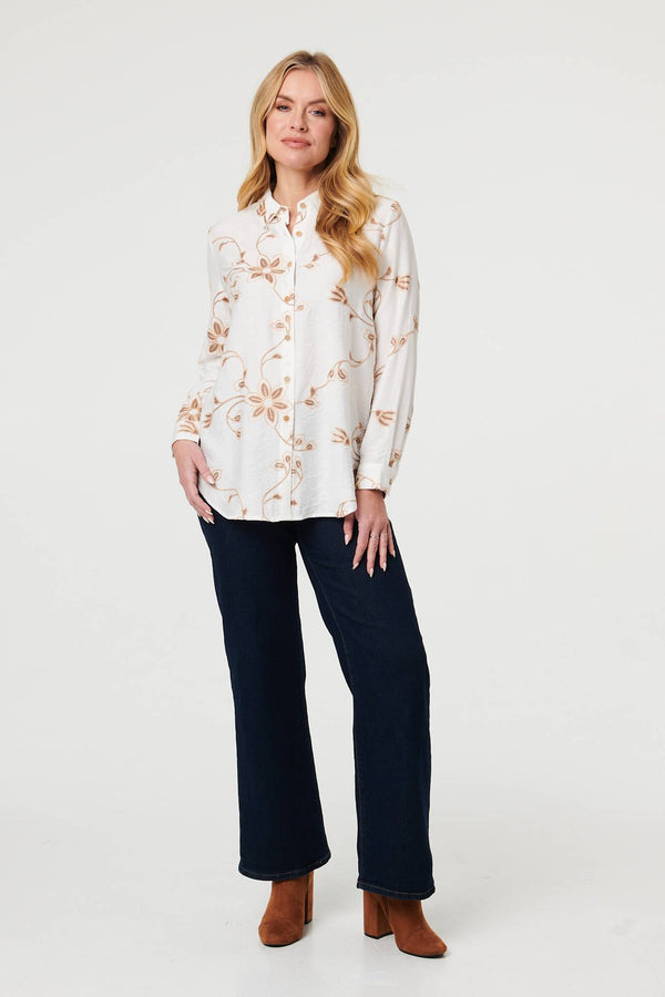 White | Floral Textured Long Sleeve Shirt