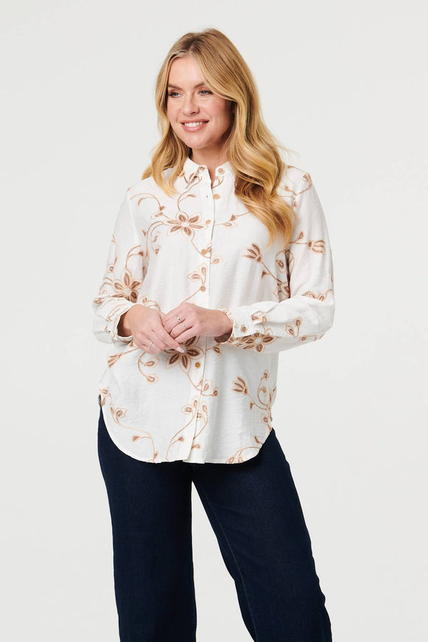 White | Floral Textured Long Sleeve Shirt