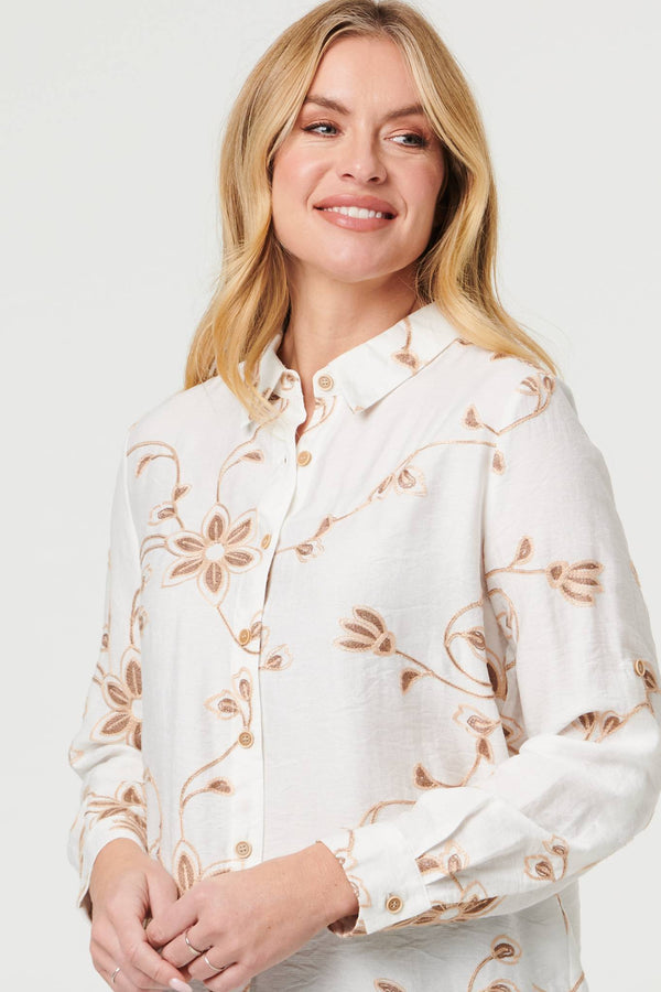White | Floral Textured Long Sleeve Shirt