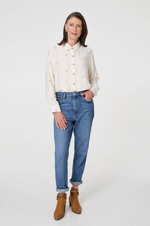 Cream | Embroidered Long Sleeve Relaxed Shirt