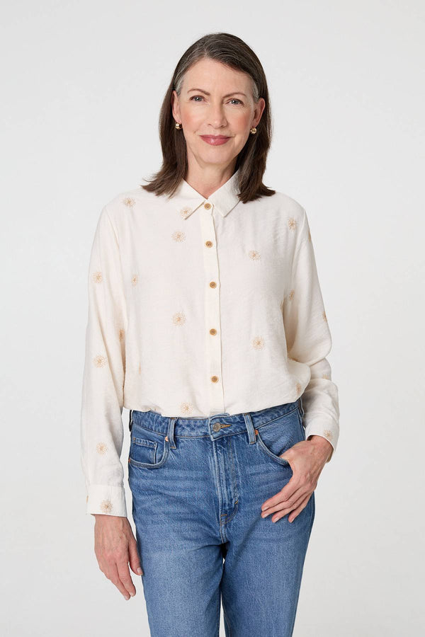 Cream | Embroidered Long Sleeve Relaxed Shirt