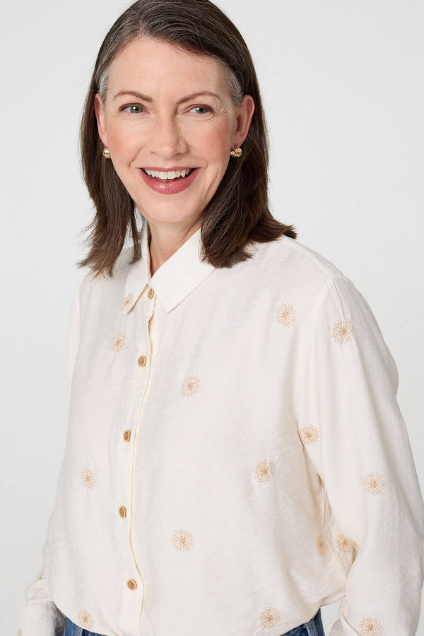 Cream | Embroidered Long Sleeve Relaxed Shirt