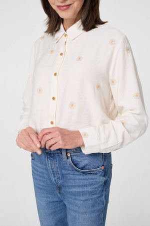 Cream | Embroidered Long Sleeve Relaxed Shirt
