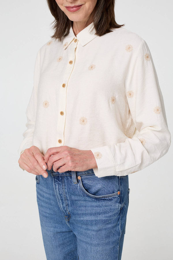 Cream | Embroidered Long Sleeve Relaxed Shirt