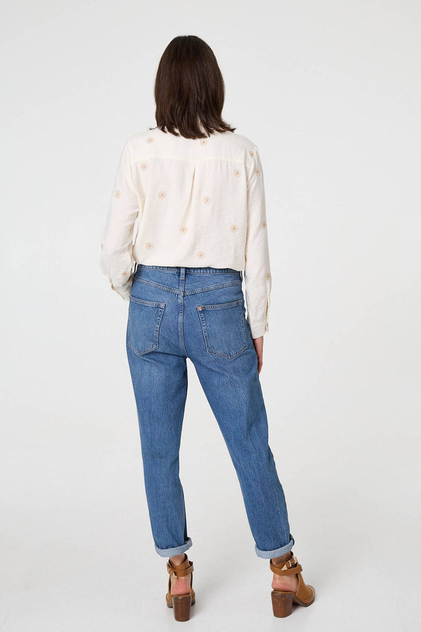 Cream | Embroidered Long Sleeve Relaxed Shirt