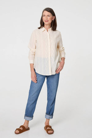 White | Embroidery Textured Long Sleeve Shirt