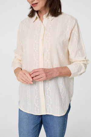 White | Embroidery Textured Long Sleeve Shirt