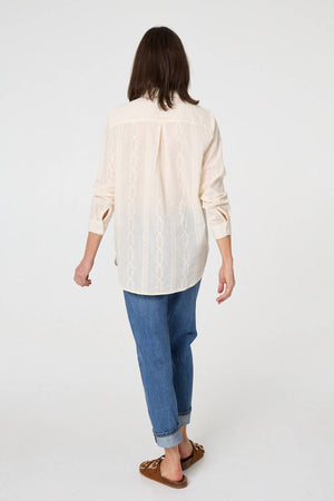 White | Embroidery Textured Long Sleeve Shirt