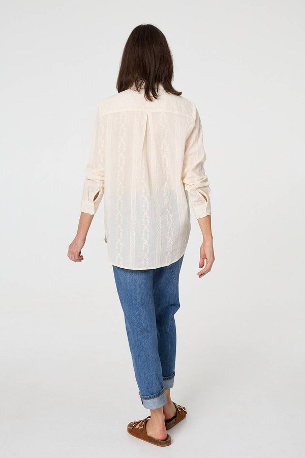 White | Embroidery Textured Long Sleeve Shirt
