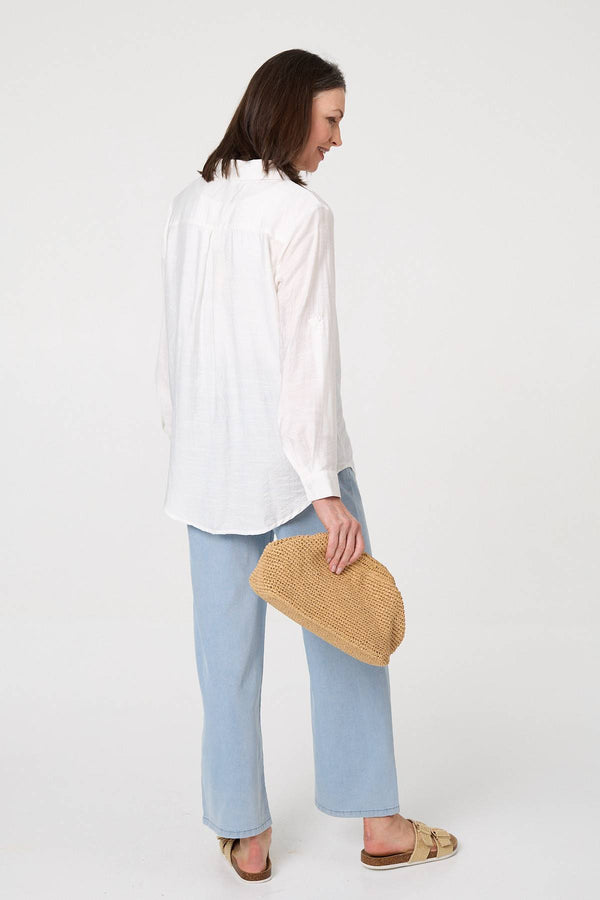 White | Button-Up Curve Hem Relaxed Shirt