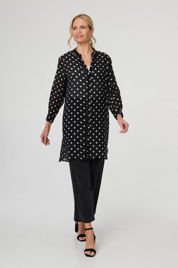 Black | Polka Dot Print Long Sleeve Tunic Shirt
