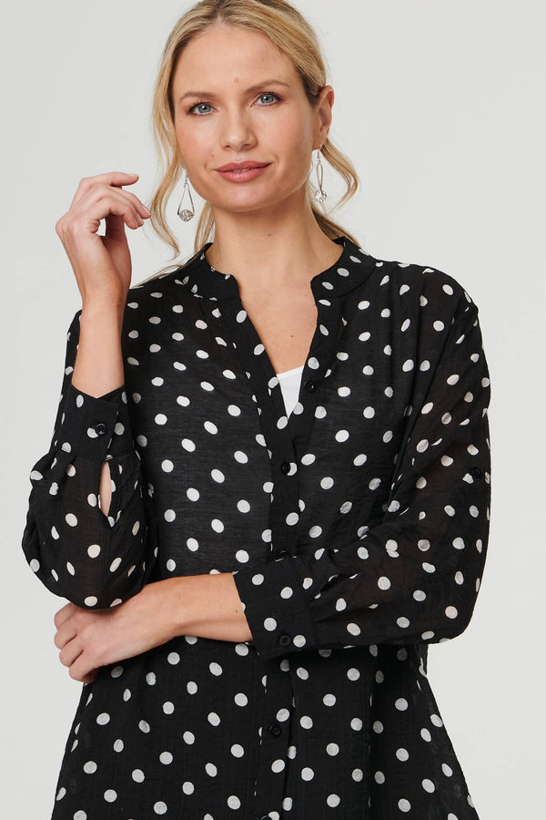Black | Polka Dot Print Long Sleeve Tunic Shirt
