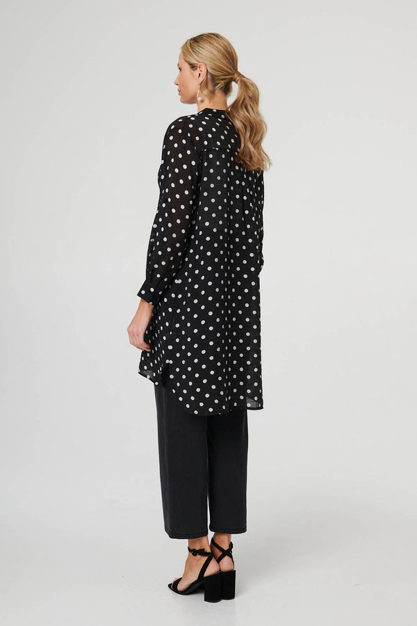 Black | Polka Dot Print Long Sleeve Tunic Shirt
