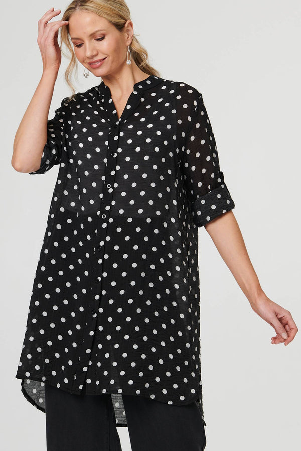 Black | Polka Dot Print Long Sleeve Tunic Shirt
