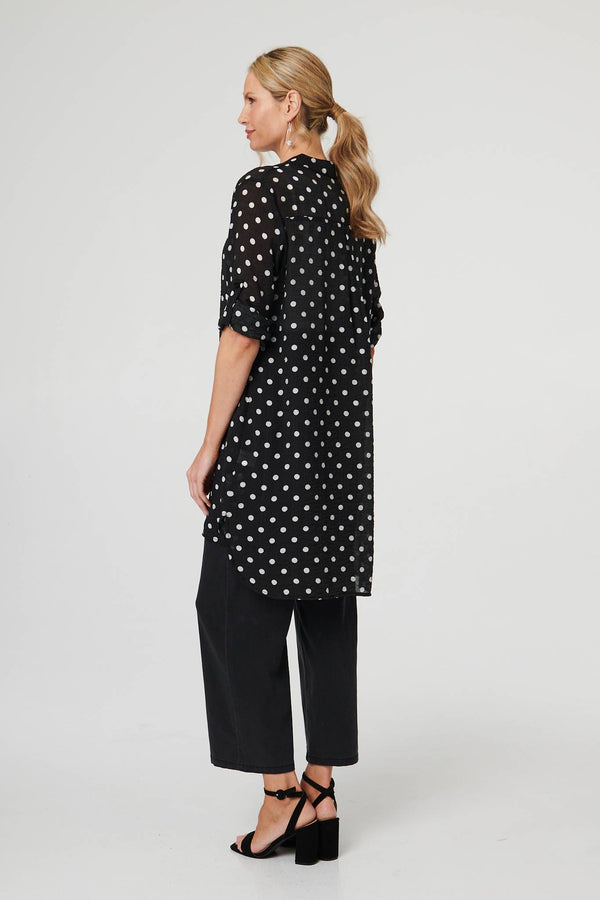 Black | Polka Dot Print Long Sleeve Tunic Shirt
