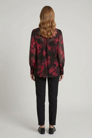 Red | Floral Long Sleeve Curve Hem Shirt