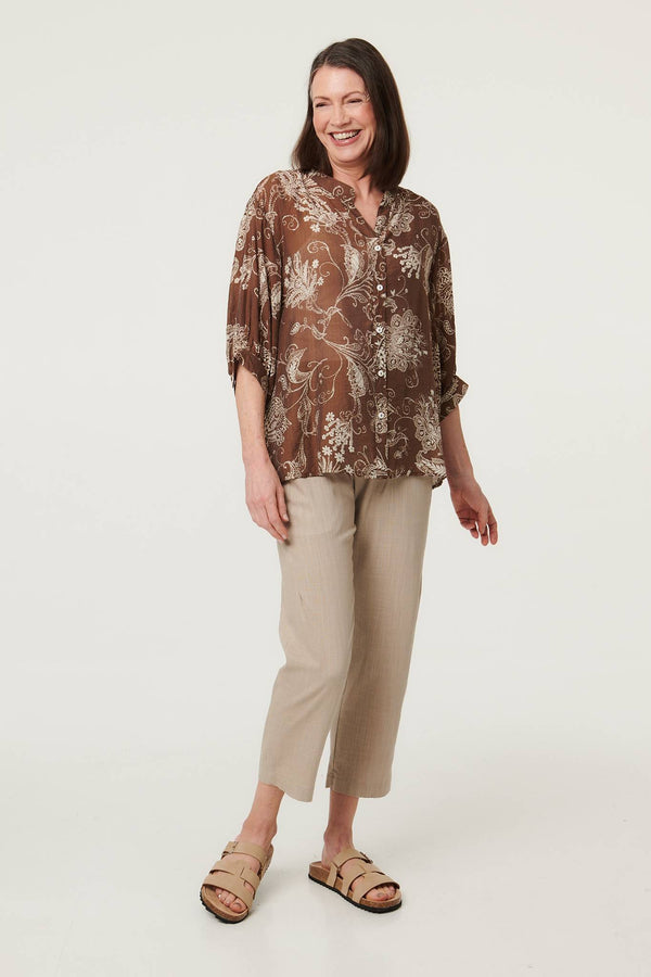 Beige | Paisley Print 3/4 Sleeve Relaxed Blouse
