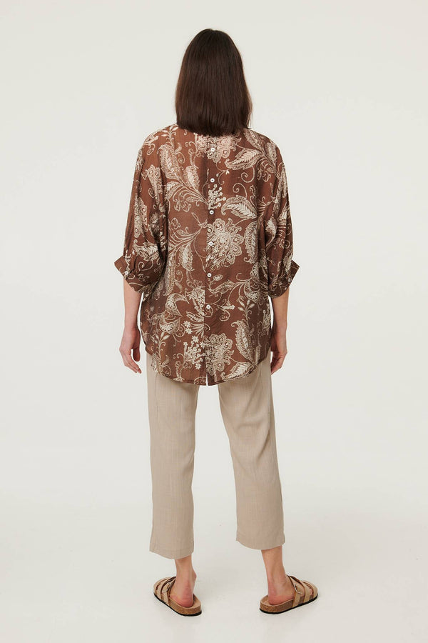 Beige | Paisley Print 3/4 Sleeve Relaxed Blouse