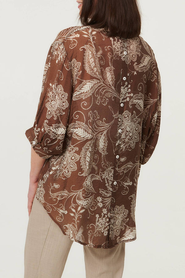 Beige | Paisley Print 3/4 Sleeve Relaxed Blouse