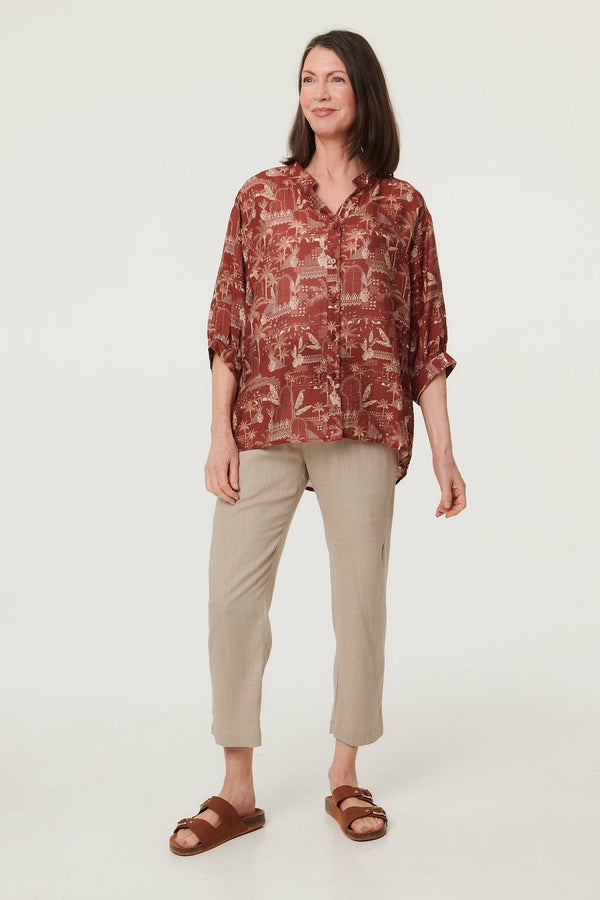 Rust | Printed 3/4 Sleeve Semi Sheer Blouse