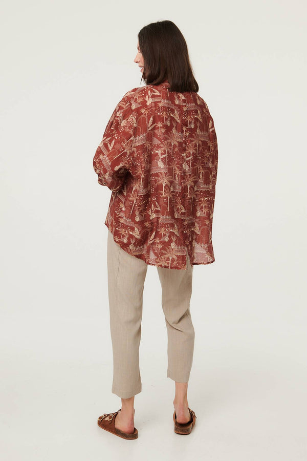 Rust | Printed 3/4 Sleeve Semi Sheer Blouse