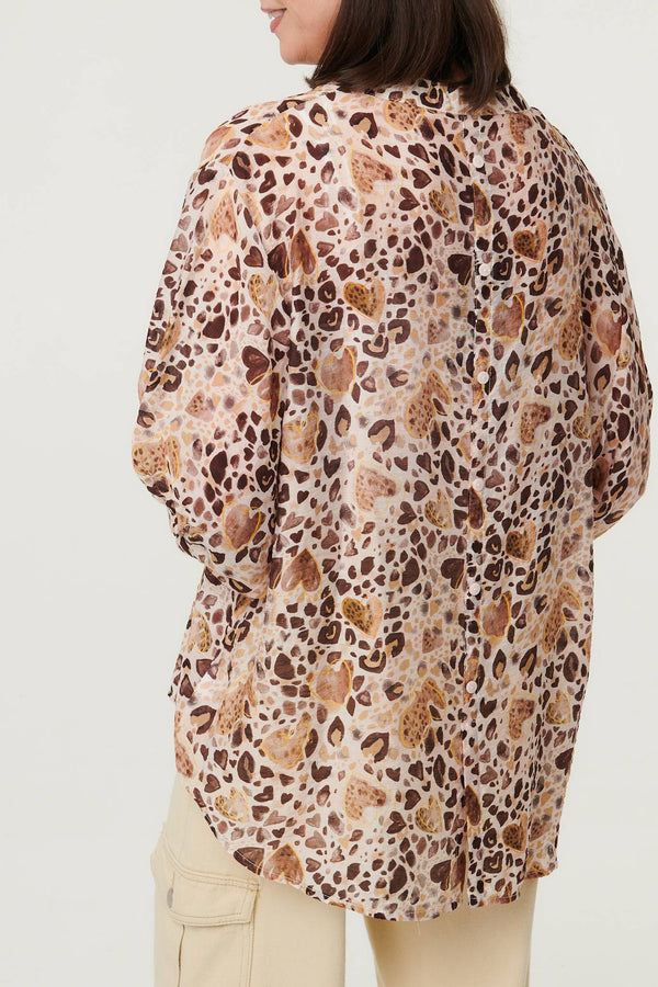 Beige | Animal Print 3/4 Sleeve Blouse