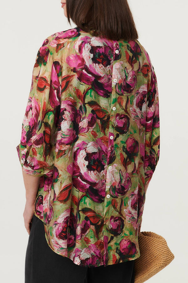 Pink | Floral Button 3/4 Sleeve Relaxed Blouse