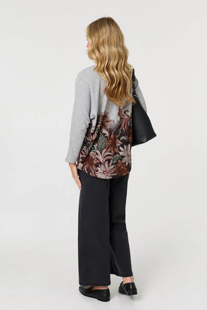 Brown | Floral Relaxed Long Batwing Sleeve Top