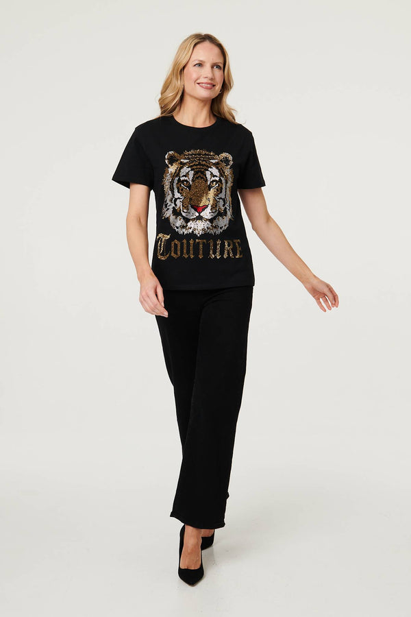 Black | Diamante Graphic Print Relaxed T-Shirt
