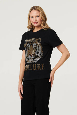 Black | Diamante Graphic Print Relaxed T-Shirt
