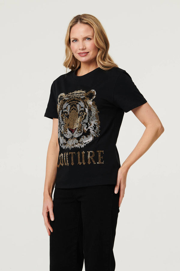 Black | Diamante Graphic Print Relaxed T-Shirt
