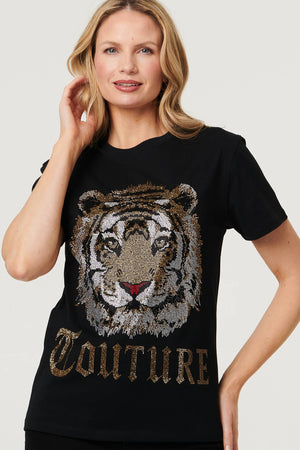 Black | Diamante Graphic Print Relaxed T-Shirt
