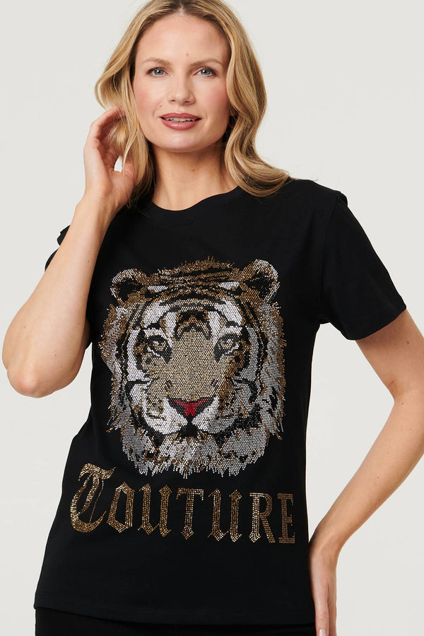 Black | Diamante Graphic Print Relaxed T-Shirt
