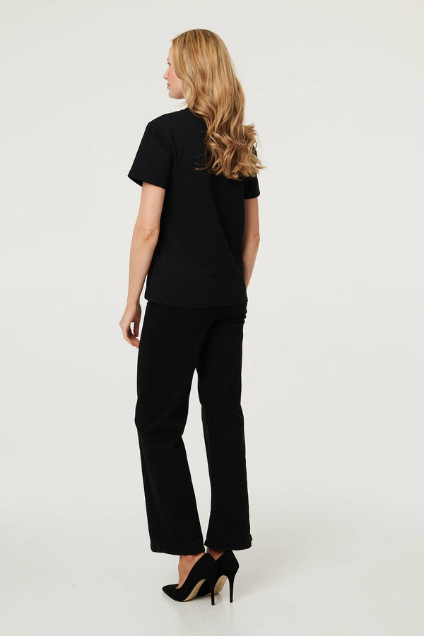 Black | Diamante Graphic Print Relaxed T-Shirt
