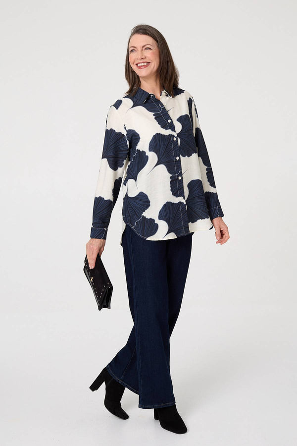 Navy | Abstract Long Sleeve Button Front Shirt
