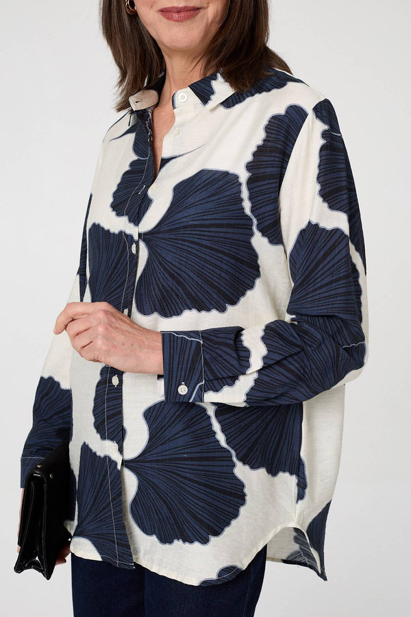 Navy | Abstract Long Sleeve Button Front Shirt
