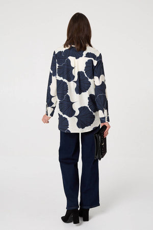 Navy | Abstract Long Sleeve Button Front Shirt
