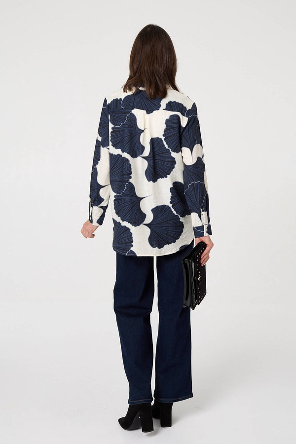 Navy | Abstract Long Sleeve Button Front Shirt
